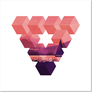 Artistic Geometric Triangle With A Calm Sunset Scene Posters and Art